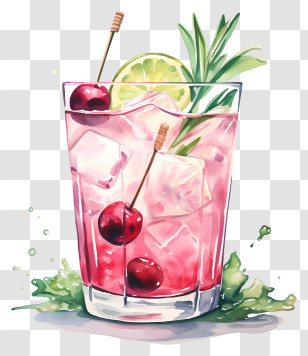 Cocktail - Stylish Cherry Cocktail With Lime Garnish Transparent PNG