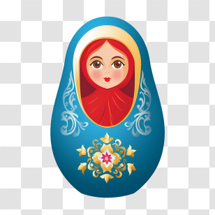 Russian Nesting Doll - Matryoshka Doll With Blue And Gold Design Transparent PNG