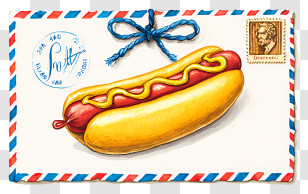 Watercolor Hot Dog - Hot Dog On A Postcard Transparent PNG