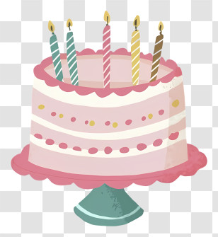 Cake - Birthday Cake With Colorful Candles Transparent PNG