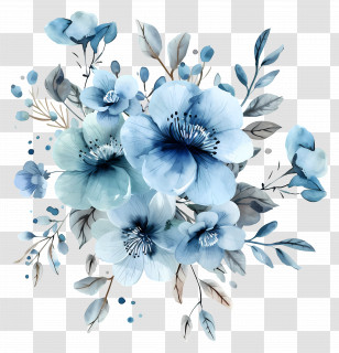 Watercolor Blue Flowers - Watercolor Illustration Of Blue Flowers Transparent PNG