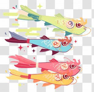 Koi Fish - Colorful Fish Streamers Transparent PNG
