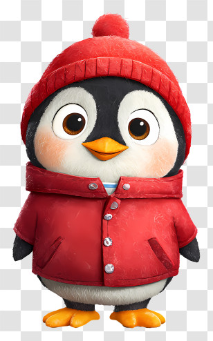 Cute Cartoon Penguin - Adorable Penguin In Red Coat Transparent PNG