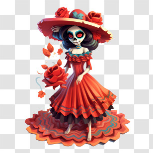 Dia De Los Muertos - Dia De Los Muertos Skeleton In Red Dress Transparent PNG