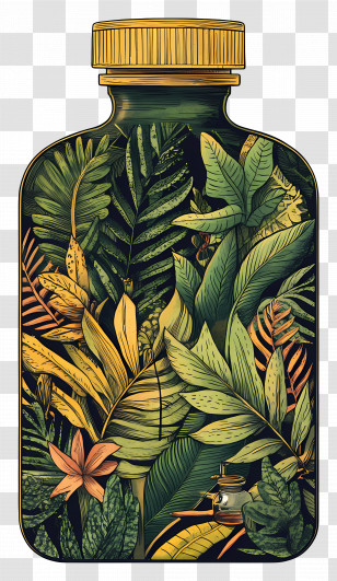Jungle Flask - Leafy Bottle With Nature Elements Transparent PNG