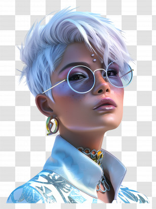Edgy Short Pixie Cuts - Stylish Woman With White Hair And Glasses Transparent PNG