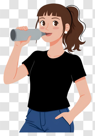 Woman Drinking Water - Casual Woman Drinking From Bottle Transparent PNG
