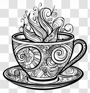Coffee Cup Outline - Intricate Tea Cup Design Transparent PNG