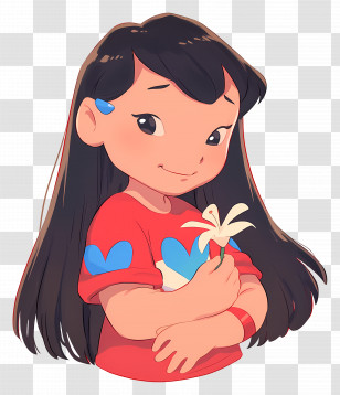 Lilo Pelekai - Cartoon Girl Holding A Flower Transparent PNG