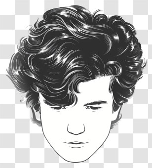Man Hairstyle - Black And White Hair Portrait Illustration Transparent PNG