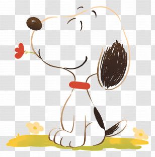 Snoopy - White Cartoon Dog Holding A Flower Transparent PNG