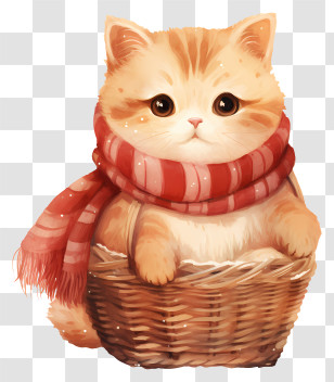 Cute Kitten - Cute Orange Cat In Basket With Red Scarf Transparent PNG