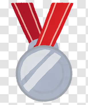Medal - Silver Medal With Decorative Red Ribbon Transparent PNG