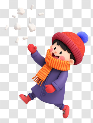 Cartoon Boy Enjoying Winter - Cute Child Playing In Snow Transparent PNG