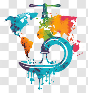 World Plumbing Day - Colorful World Map With Faucet Transparent PNG