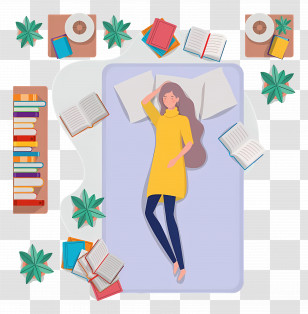 Bed Top View - Girl Relaxing On Bed Surrounded By Books Transparent PNG