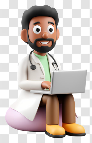 Doctor Working On Laptop - Cartoon Doctor With Laptop Transparent PNG