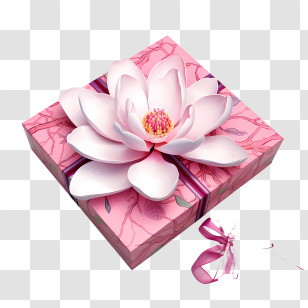 Pink Gift Box - Elegant Pink Gift Box With Lotus Flower Decoration Transparent PNG