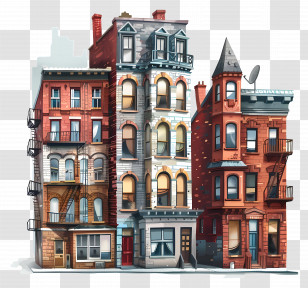 Buildings - Colorful City Buildings Transparent PNG