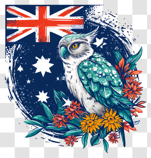 Australia Day - Owl With Australian Flag And Flowers Transparent PNG