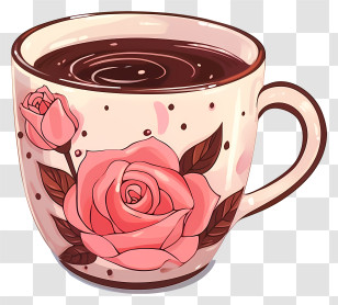Coffee Cup - Floral Ceramic Cup With Rose Design Transparent PNG