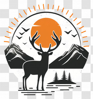 Deer - Deer Silhouette With Mountain Sunset Transparent PNG