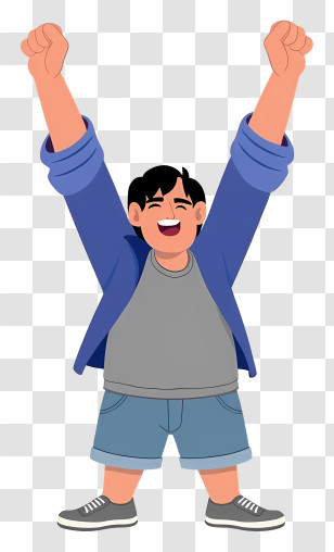 Man Feeling Happy - Cheerful Boy With Raised Arms Transparent PNG