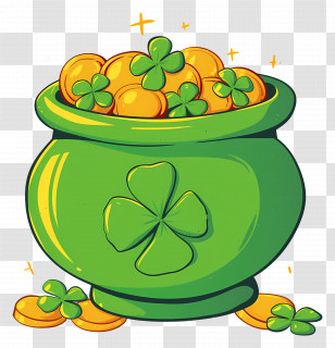 Pot Of Gold - Green Pot Of Gold Coins With Shamrocks Transparent PNG