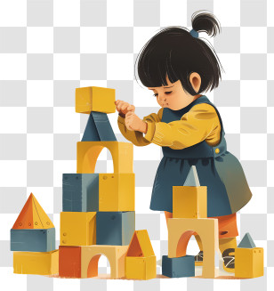Young Girl - Child Playing With Colorful Toy Blocks Transparent PNG