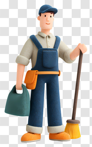Cleaning Worker - Janitor With Cleaning Tools Transparent PNG