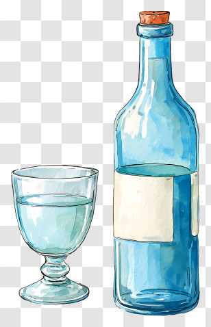 Bottle And Glass - Blue Bottle And Glass Illustration Transparent PNG