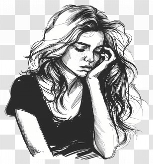 Brooding Young Woman - Sad Woman In Black And White Transparent PNG