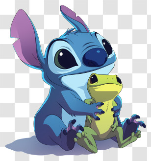 Stitch And Frog - Blue Alien Holding Frog Transparent PNG