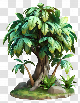 3d Tree - Cartoon Tropical Tree With Dense Foliage Transparent PNG