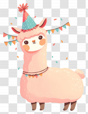 Cute Llama - Playful Cartoon Alpaca In Party Hat Transparent PNG