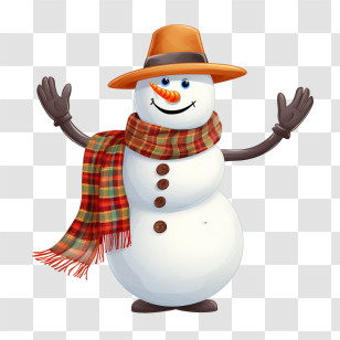 Snowman - Snowman With Hat And Scarf Transparent PNG