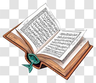 Doodle Holy Book Of Koran - Open Holy Book With Arabic Text And Bookmark Transparent PNG