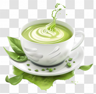 Matcha Tea - Cup Of Green Tea With Leaves Transparent PNG