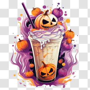 Halloween Milkshake - Pumpkin Milkshake With Halloween Decor Transparent PNG
