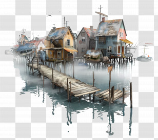 Fishing Village - Stilt Houses By The Water Transparent PNG