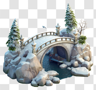 Snowy Bridge - Snowy Bridge Over Icy Stream Transparent PNG