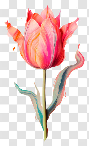 Pink Tulip Painting - Artistic Tulip With Swirling Petals Transparent PNG