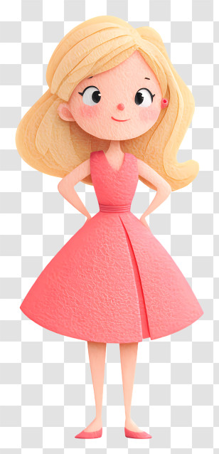Cute Girl With Blonde Hair - Blonde Cartoon Girl In Pink Dress Transparent PNG