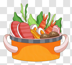 Chinese Food - Hot Pot With Ingredients In Cartoon Style Transparent PNG