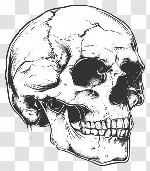 Skull Illustration - Detailed Black And White Skull Illustration Transparent PNG