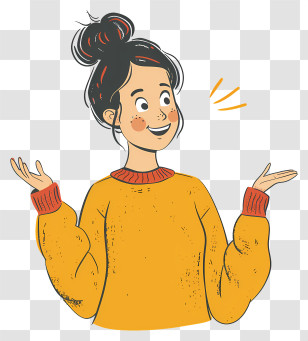 Girl Talking - Smiling Girl In Yellow Sweater Cartoon Illustration Transparent PNG