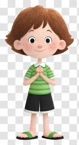 Cartoon Girl - Smiling Freckled Boy In Green Stripes Transparent PNG