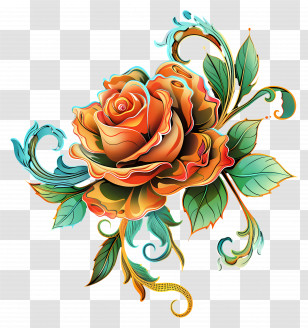 Line Art - Artistic Floral Orange Rose Transparent PNG