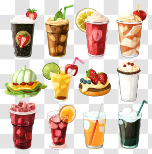 Food Drinks - Colorful Assorted Beverages And Desserts Transparent PNG