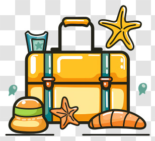 Suitcase - Travel Bag With Vacation Items Transparent PNG